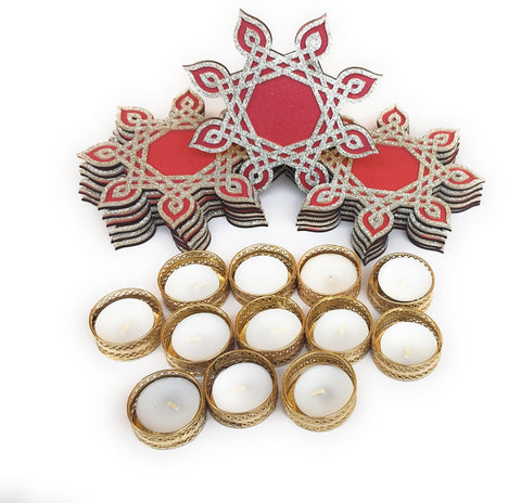 StepsToDo Kolam border/Muggu Pattern Diya Holder with Tea Light Candle/Diya and Golden Candel/Diya Holder. Designer Artistic Rangoli Borders For All Events From Festival, Wedding, Pooja Decoration.