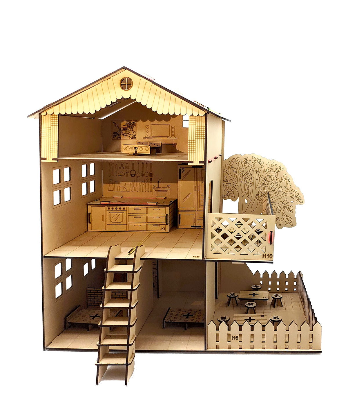Wooden dollhouse and furniture build-and-paint kit
