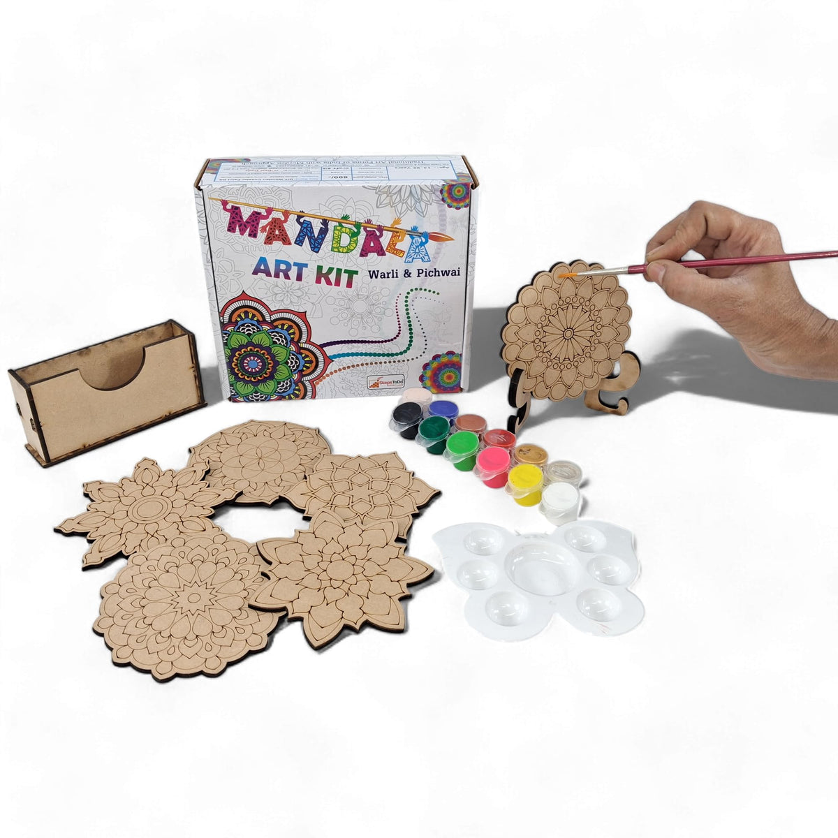 Mandala Coaster Painting Kit D – 6 × 4-Inch Bases, Case & Paints