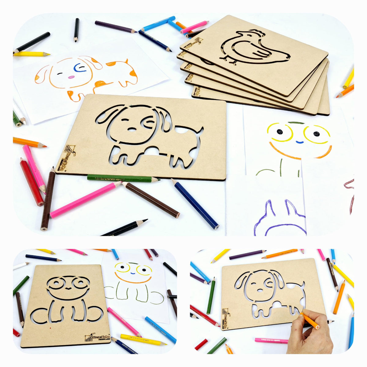 Wooden Farm Animal Stencils with Storage Box – 15 × 21 cm