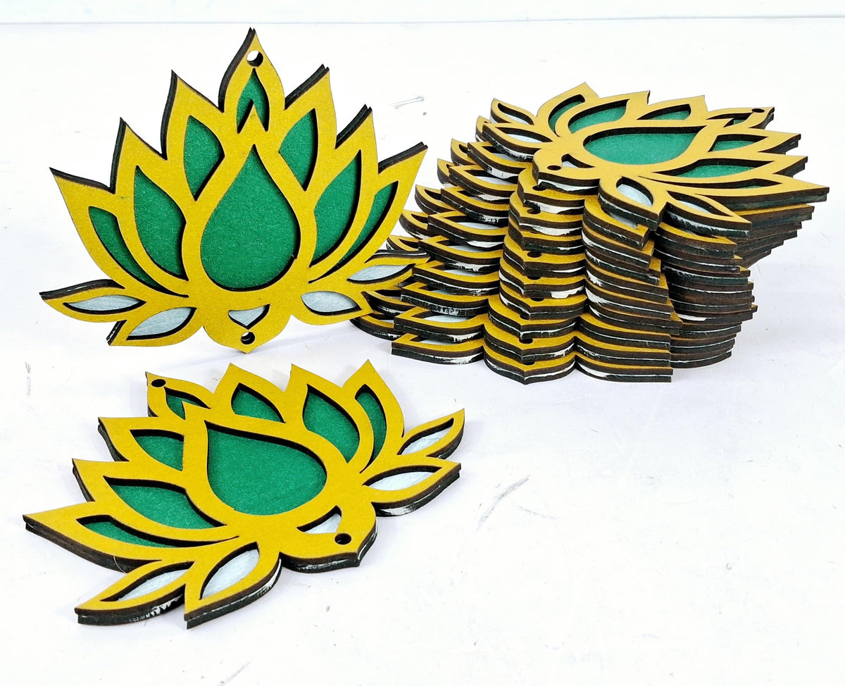 Wooden Lotus Cutouts – Set of 12, Golden with Choice of Colour