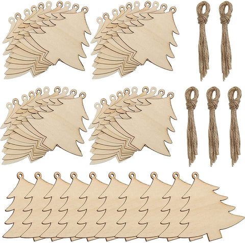 StepsToDo 50 Pieces Wooden Christmas Tree Cutouts. Unfinished Christmas Tree Hanging Ornaments for Xmas Craft. Blank Christmas Tree Wood Cutouts for DIY Crafts. Xmas Decoration