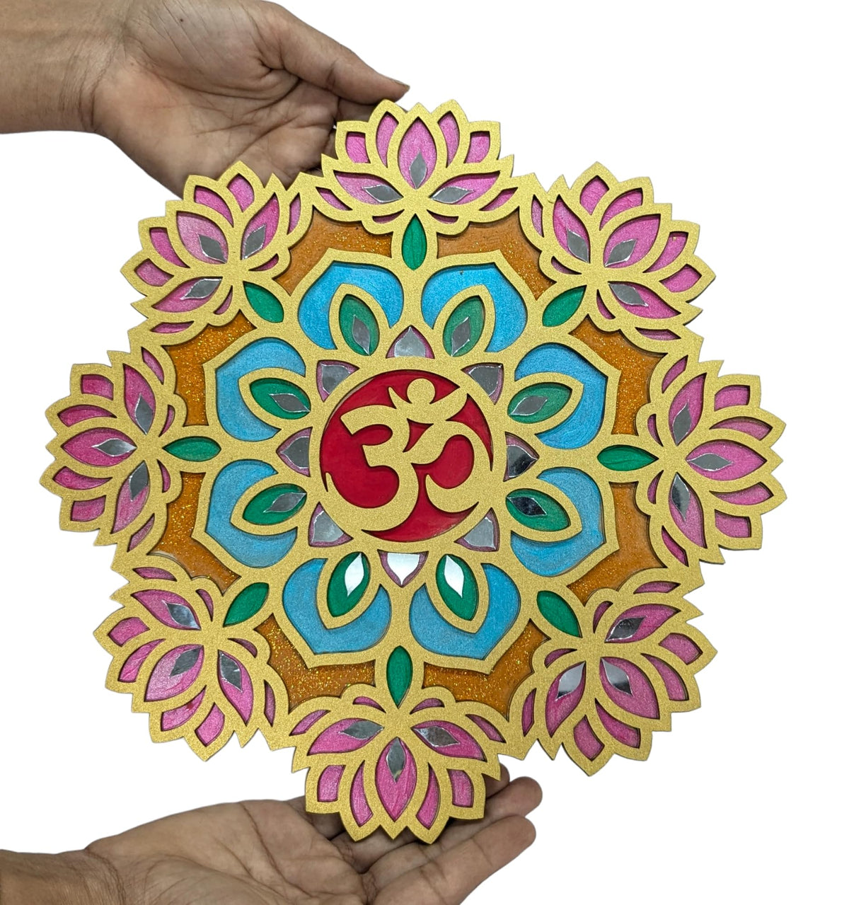 Ready-to-Use Wooden Rangoli Mat with Mirror Work – T438_D