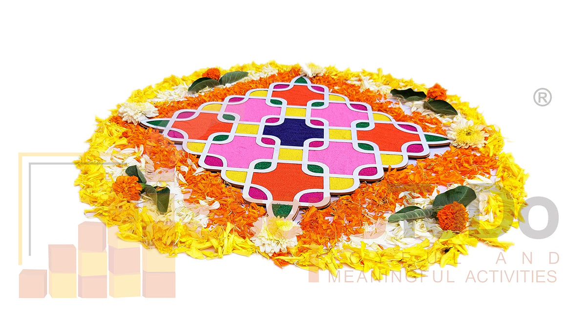 Reusable Kolam/Muggulu Rangoli Template with Wooden Base – 11.5 Inch