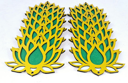 Set of 12 wooden lotus cutouts with a choice of colour