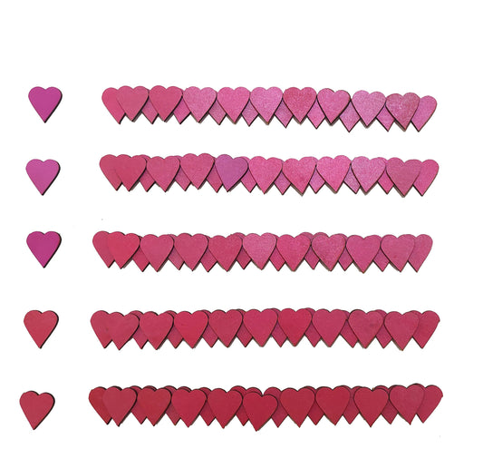 Bright pink wooden heart cutouts, pack of 100