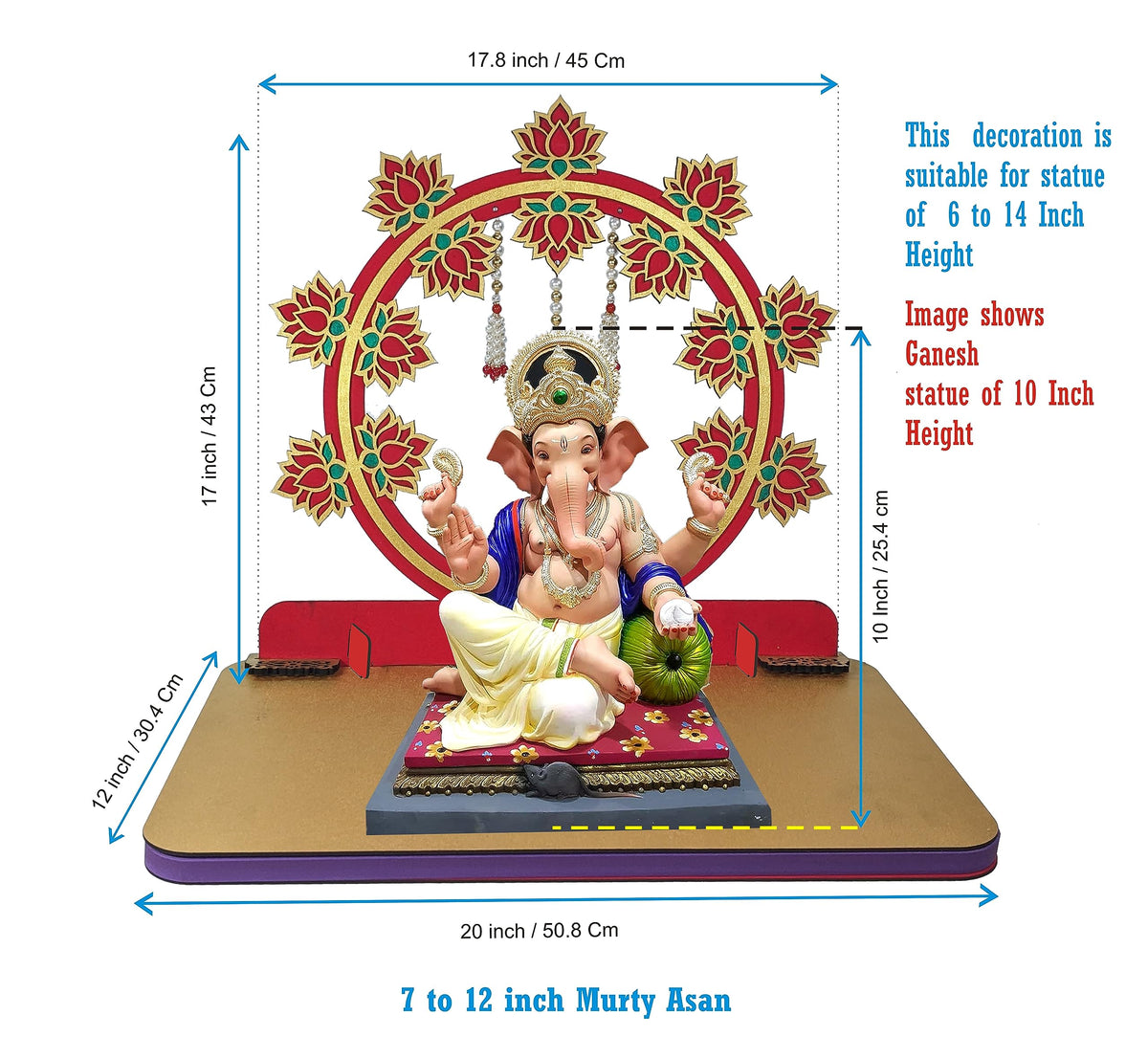 Foldable Wooden Ganpati Makhar with 6 Lotus Pieces – Easy Assembly