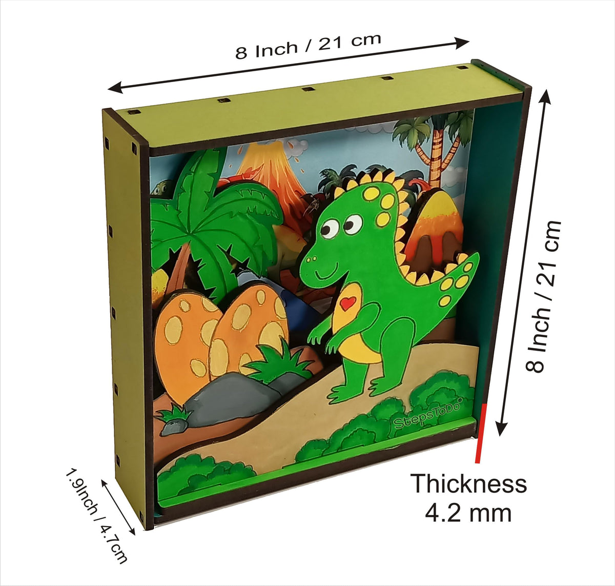 DIY Wooden Dinosaur 3D Frame Painting Kit – 8-Inch Square