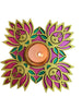 Hand-Painted Wooden Lotus Tealight Holder – Pink, Green & Gold