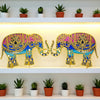 Hand-Painted Wooden Elephant Stands – Mirror-Image Pair with Mirror Work