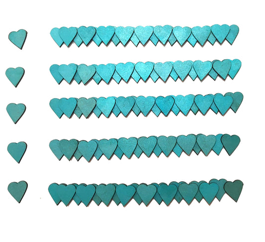 Ocean blue wooden heart cutouts, pack of 100
