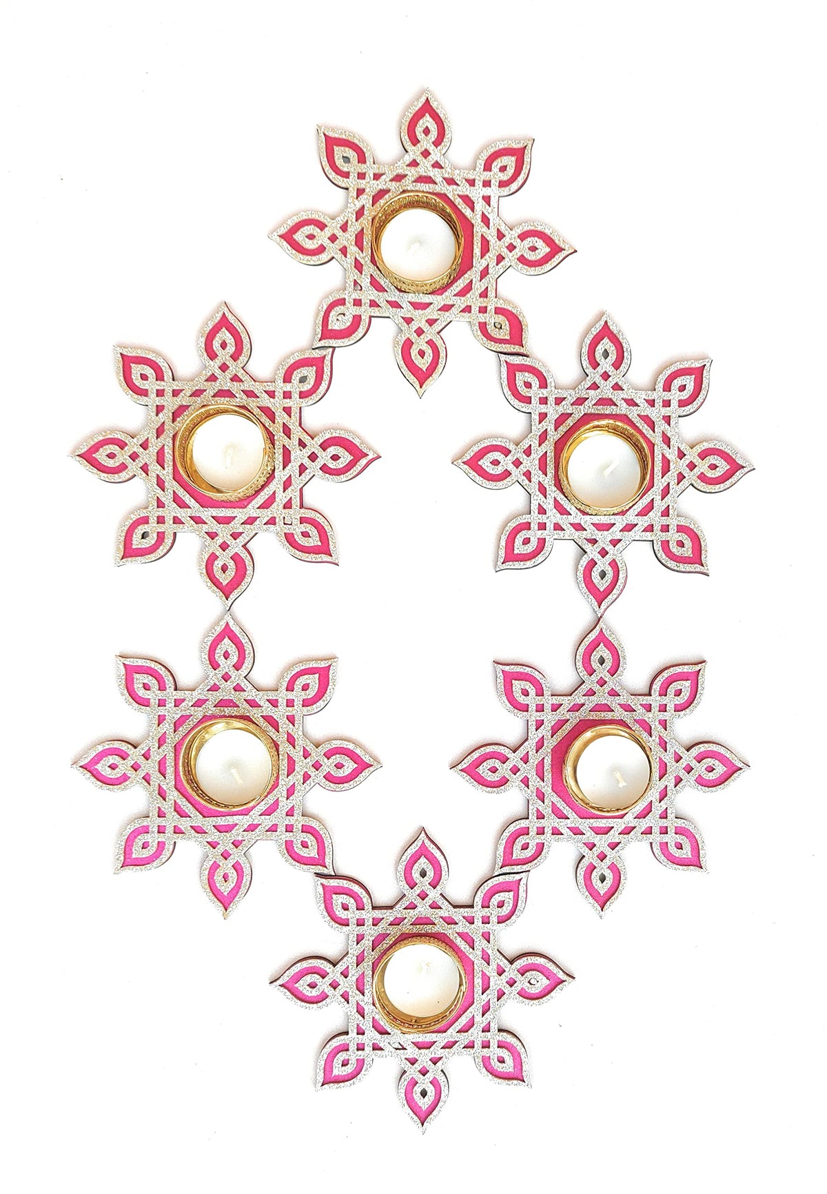 Kolam/Muggu Rangoli Border with Tealight Candle & Golden Holder – Sets of 6 to 24