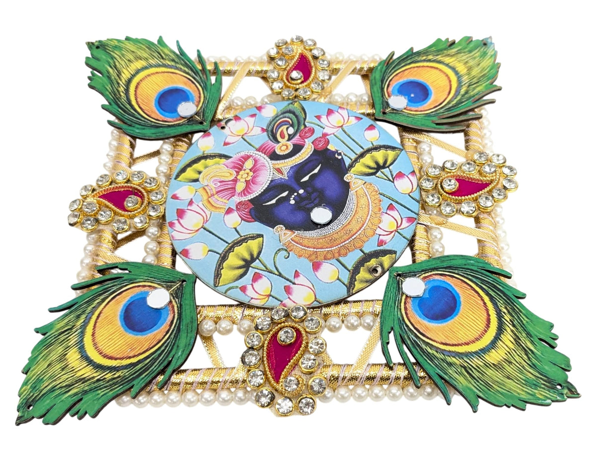 Shreenathji MDF Rangoli Set with Peacock Feather & Tealights – 9 Pieces