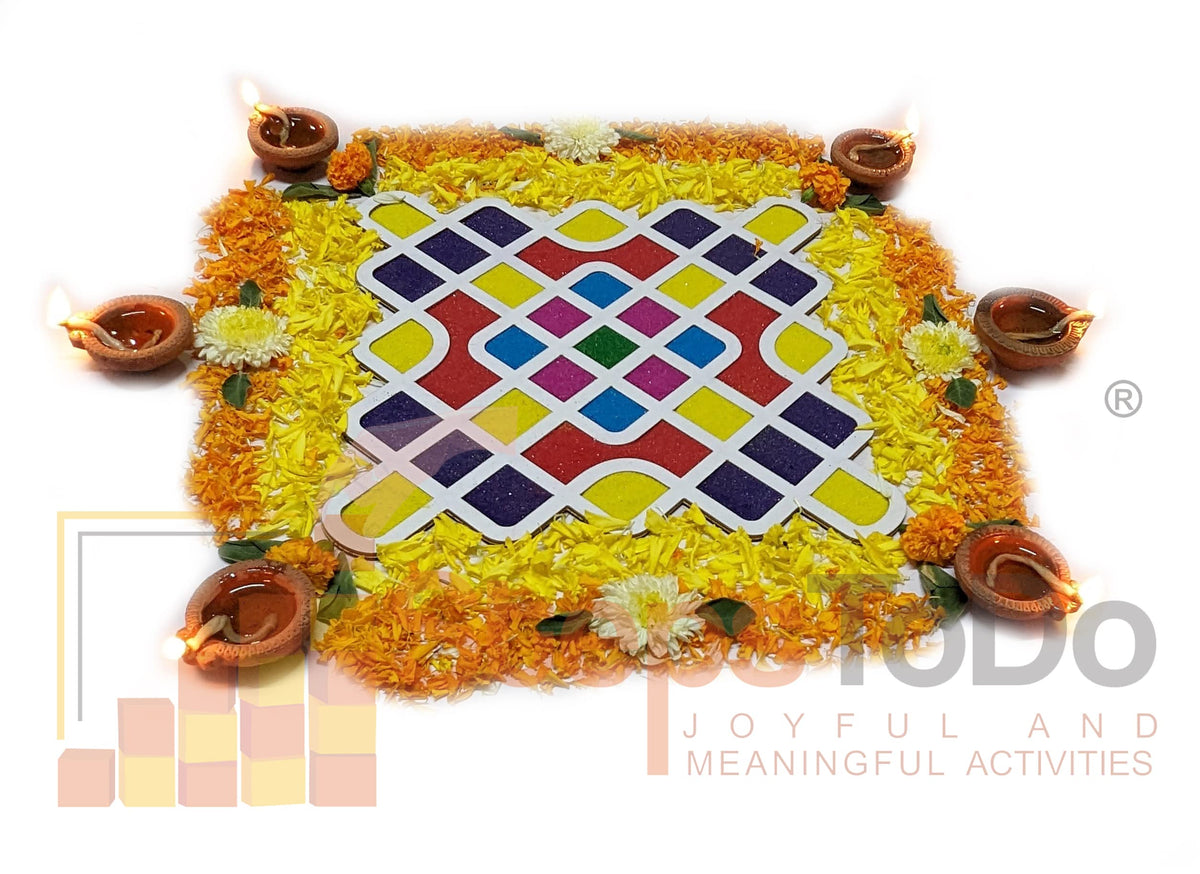 Reusable Kolam/Muggulu Rangoli Template with Wooden Base – 11.5 Inch