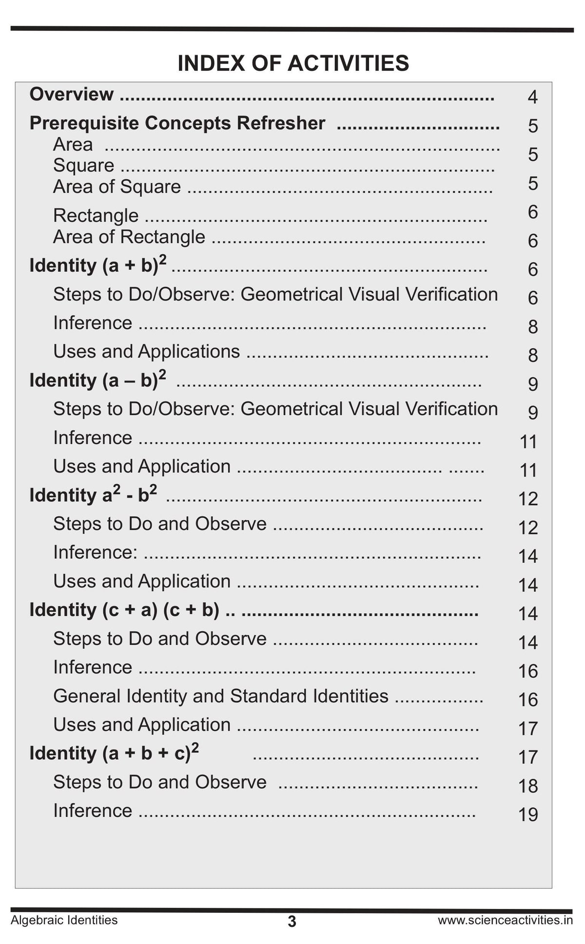 Algebraic Identities & Geometrical Proof Puzzle Kit