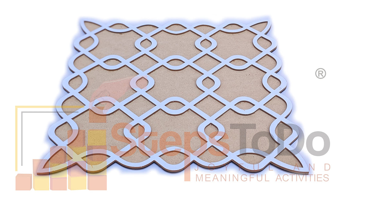 Reusable Kolam/Muggulu Rangoli Template with Wooden Base – 11.5 Inch