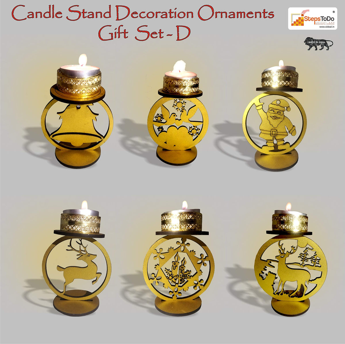 Christmas Candle Decoration Set D – 12 Candles with Stand, Gold/Silver