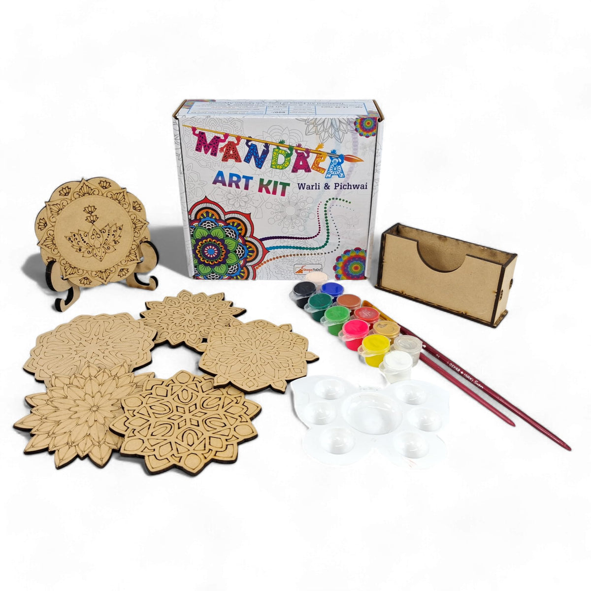 Mandala coaster painting kit C with wooden coasters