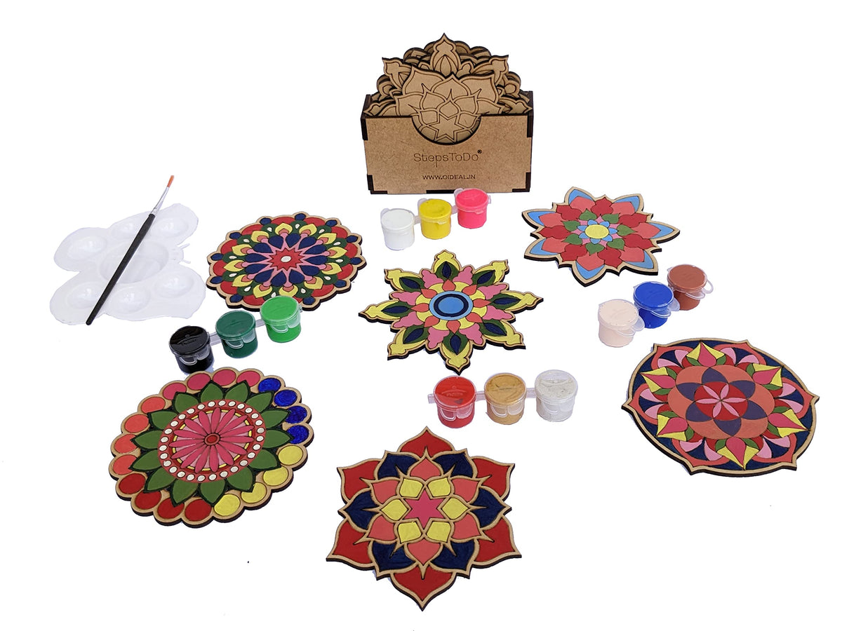 Mandala Coaster Painting Kit D – 6 × 4-Inch Bases, Case & Paints