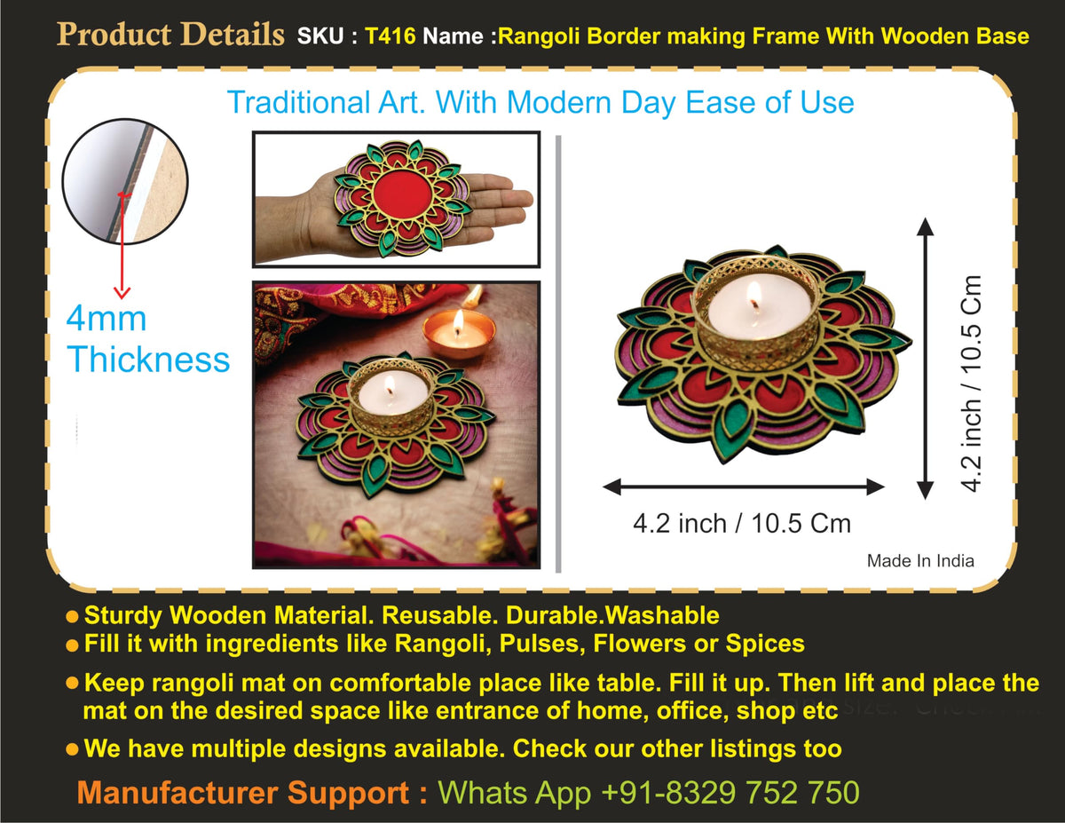 Hand-Painted Wooden Tealight Holder (Diya Stand) – Type 2, 4 Inch
