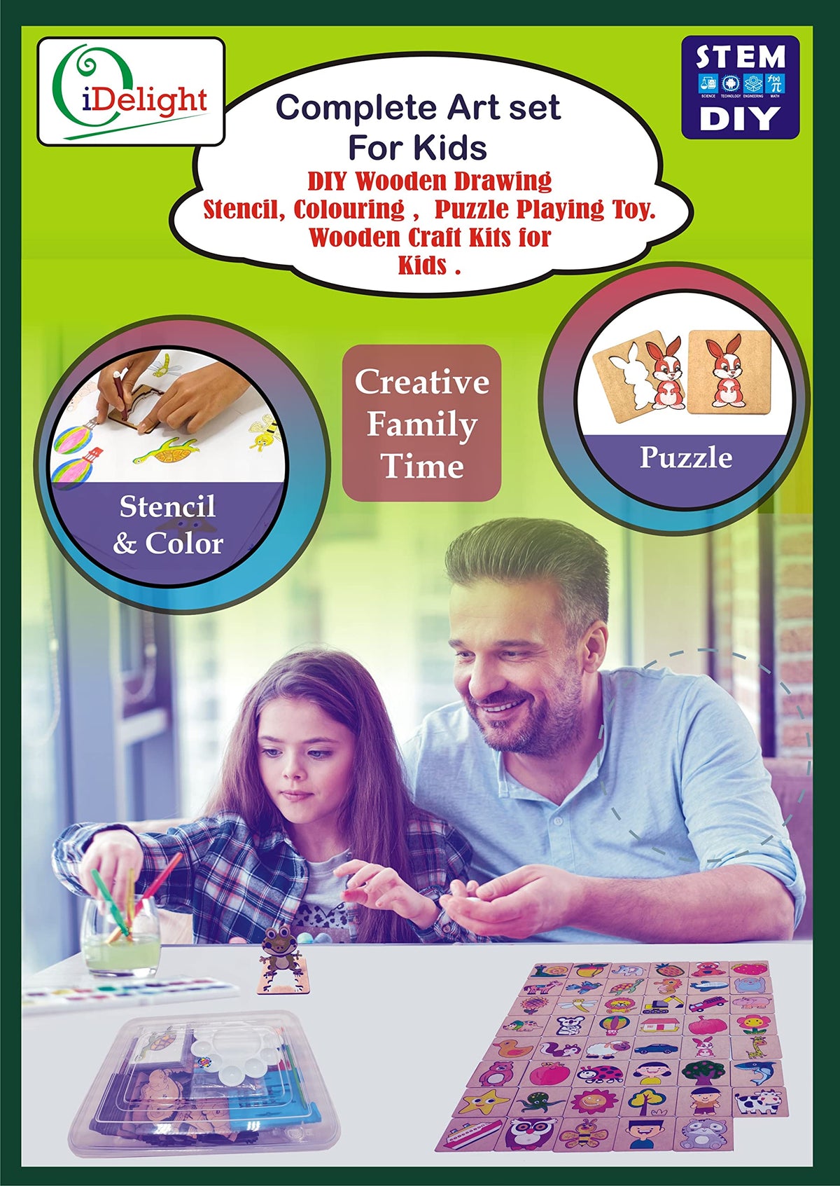 OiDelight Wooden Drawing, Colouring & Puzzle Stencil Kit
