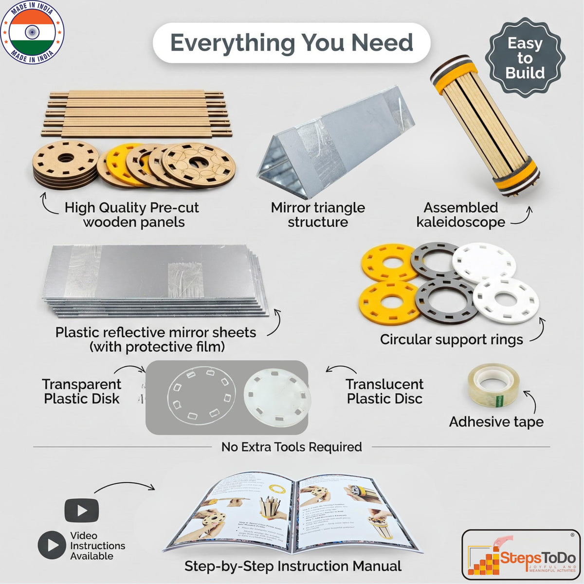 DIY लाकडी कॅलिडोस्कोप किट – परावर्तन आणि सममिती