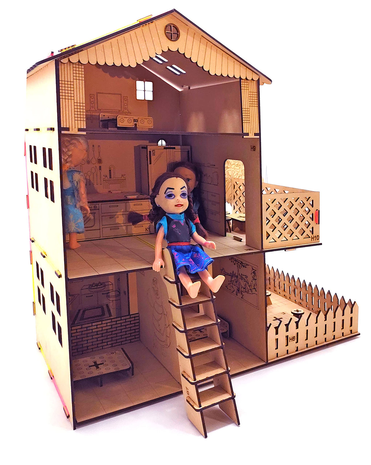 Wooden Dollhouse & Furniture Build-and-Paint Kit – 18 × 18 Inch, No Glue