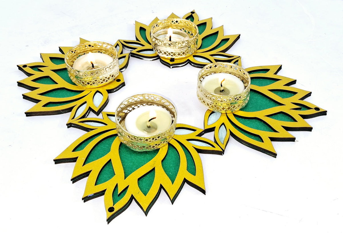 Wooden Lotus Cutouts – Set of 12, Golden with Choice of Colour
