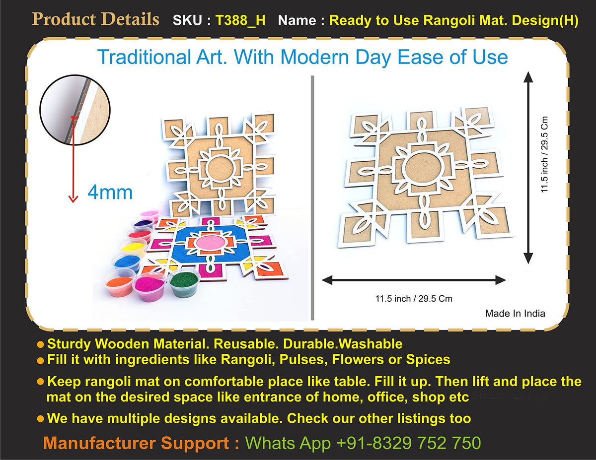 Reusable Rangoli Making Frame with Wooden Base