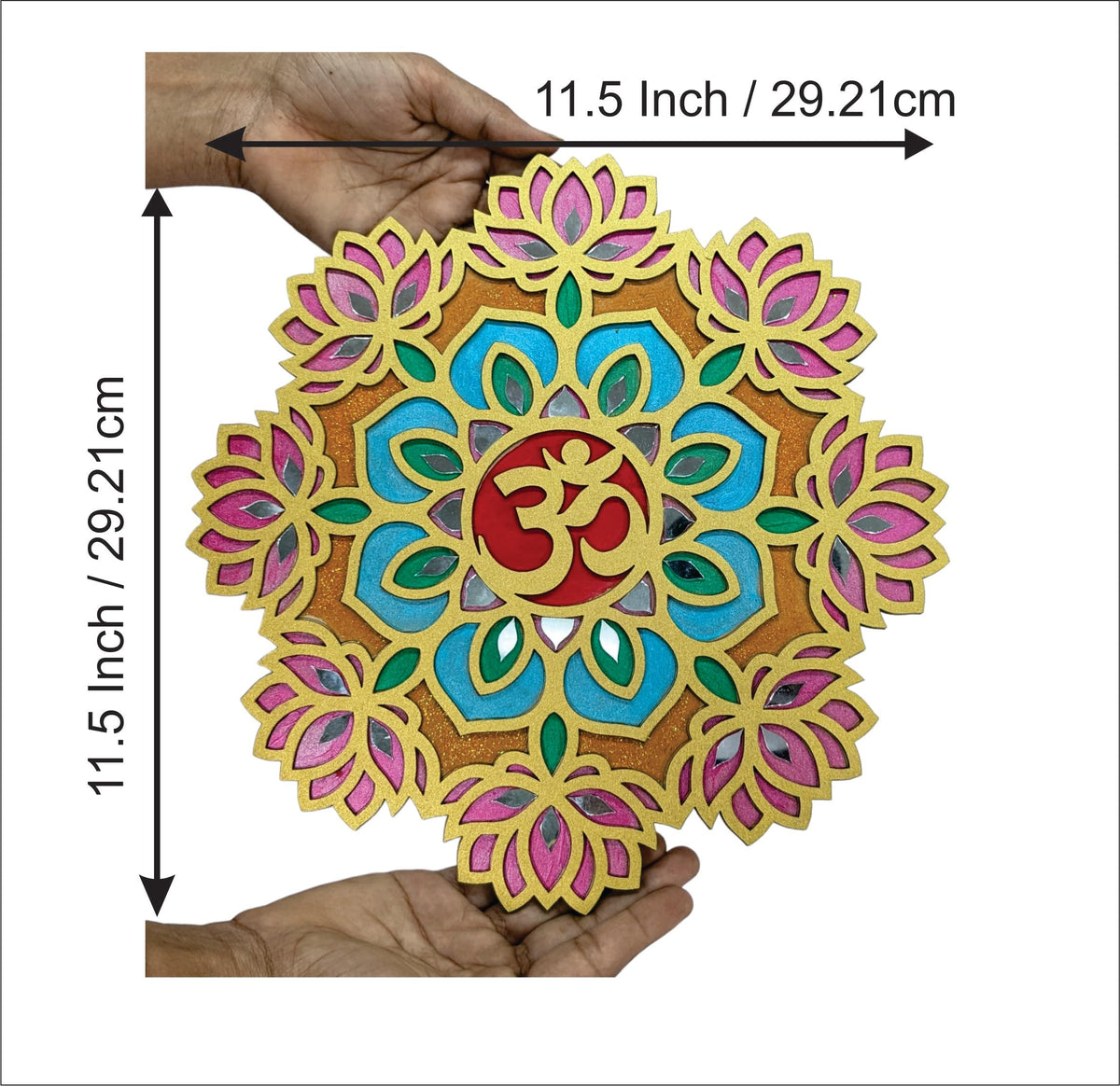 Ready-to-Use Wooden Rangoli Mat with Mirror Work – T438_D