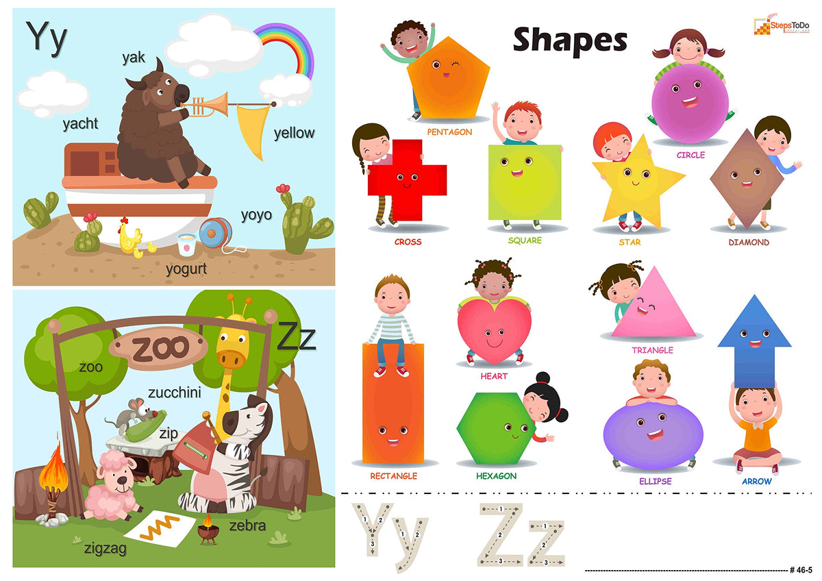 Laminated Learning Charts – Alphabets, Numbers, Shapes & Everyday Topics