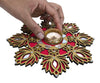 StepsToDo Hand-Painted Wooden Lotus Tealight Candle Holder Plate Set of 2 | Mirror-Decorated | 2 Plates with 2 Golden Watis & 2 Tealight Candles | Reusable Festive Decor for Diwali & Weddings