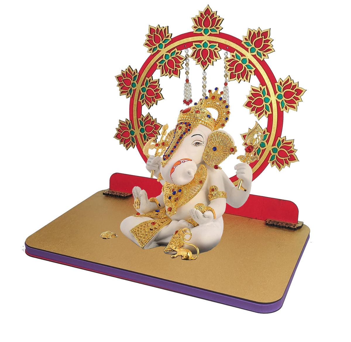 Foldable Wooden Ganpati Makhar with 6 Lotus Pieces – Easy Assembly