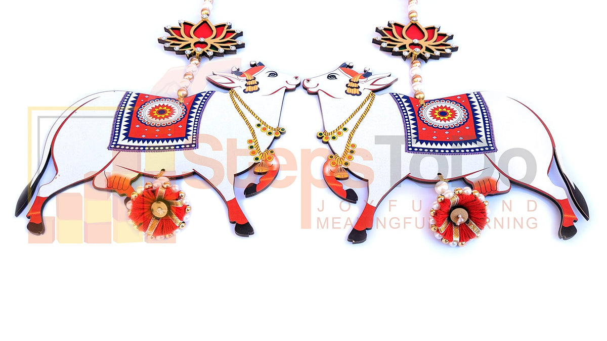 Handmade Pichwai Cow & Lotus Hangings – Jhumki Style
