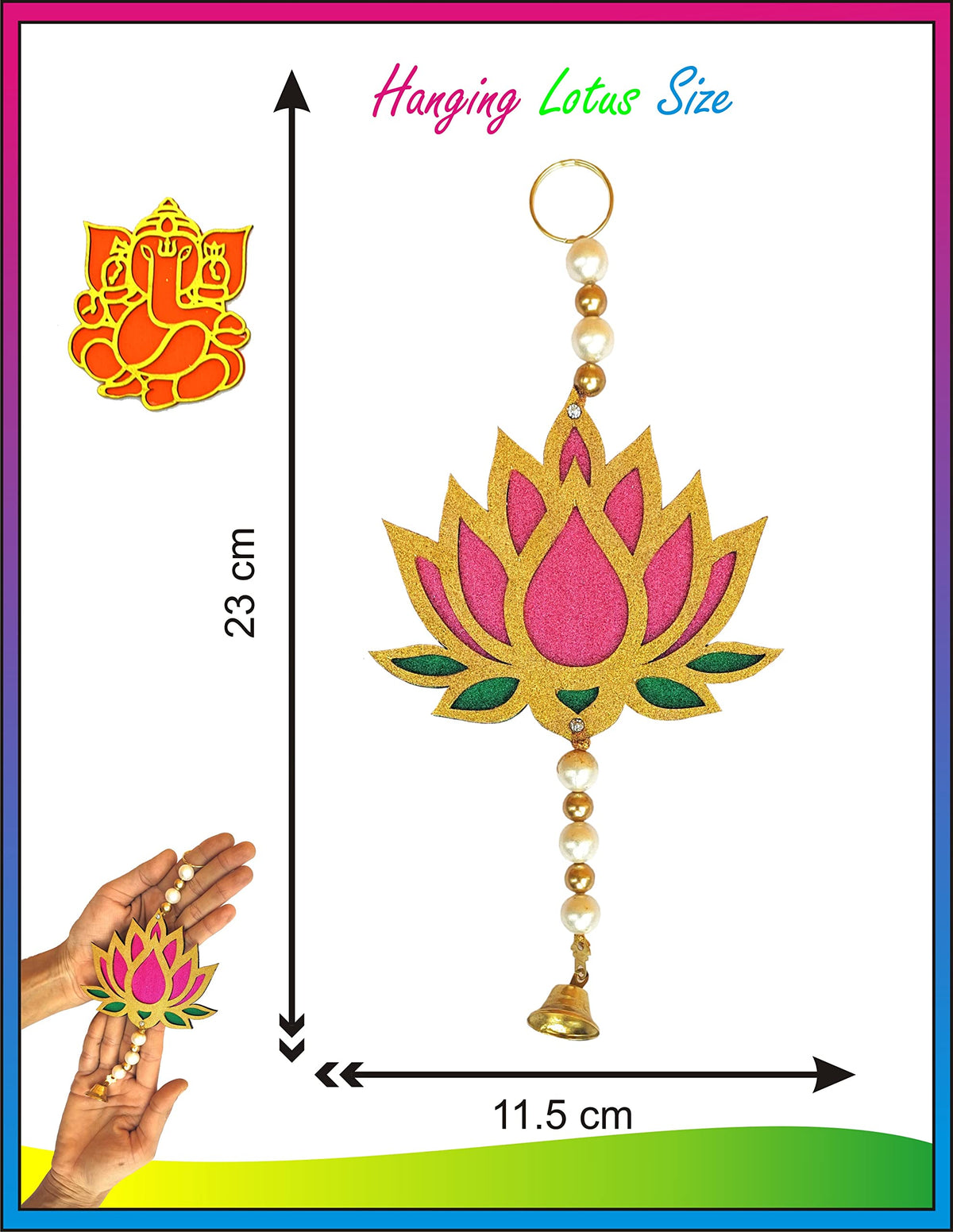 Hand-Painted Wooden Lotus Hangings – Pink & Green (Sets of 6 to 24)