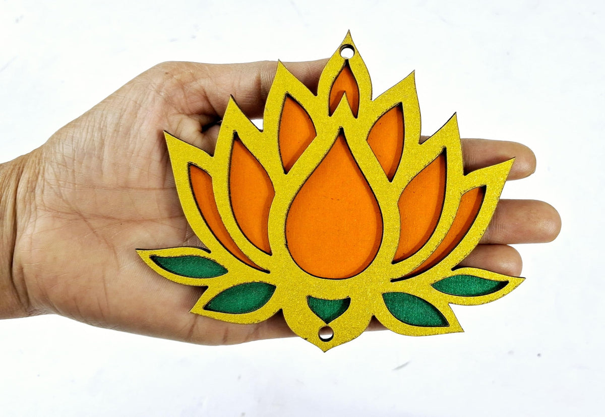 Wooden Lotus Cutouts – Set of 12, Golden with Choice of Colour