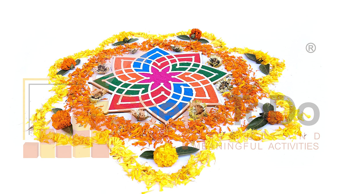 Reusable Kolam/Muggulu Rangoli Template with Wooden Base – 11.5 Inch