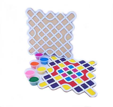 Reusable Kolam/Muggulu Rangoli Template with Wooden Base – 11.5 Inch