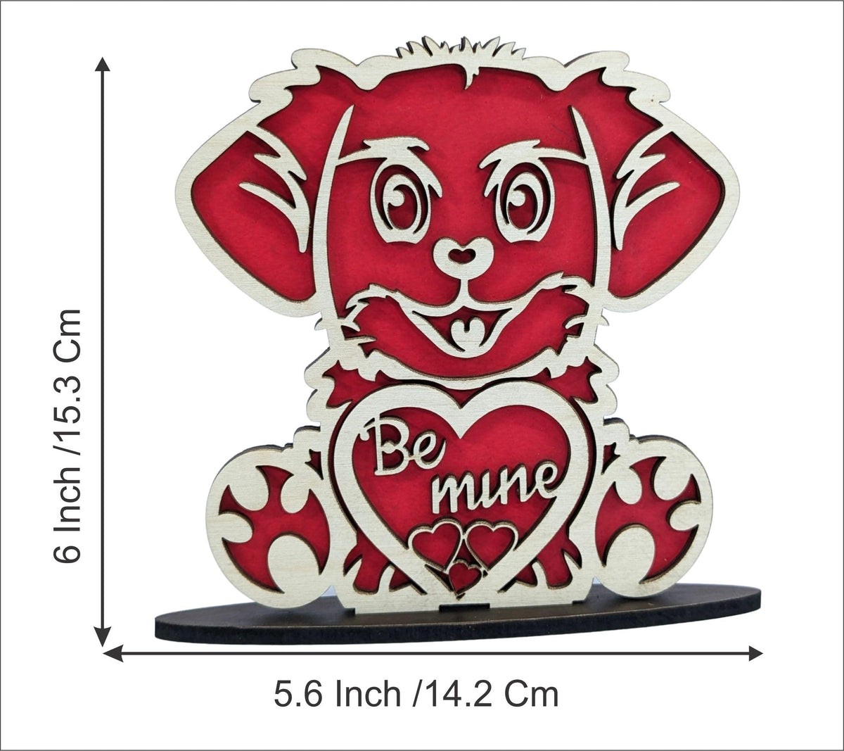 Love You Puppy Wooden Standees – Set of 3, Red & Unfinished Birch