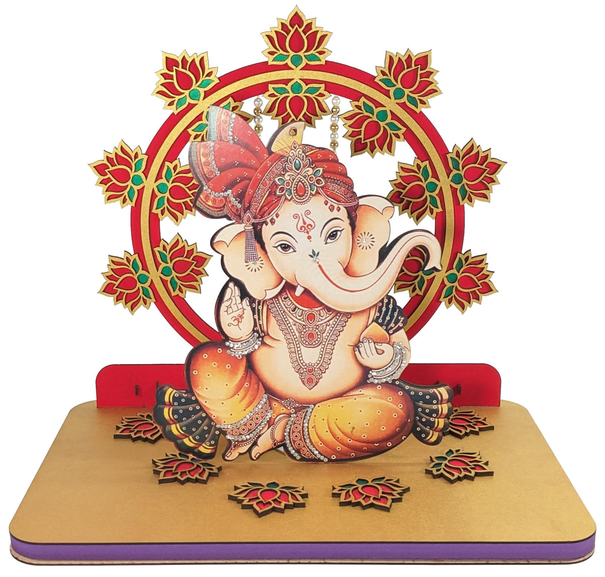 Foldable Wooden Ganpati Makhar with 6 Lotus Pieces – Easy Assembly