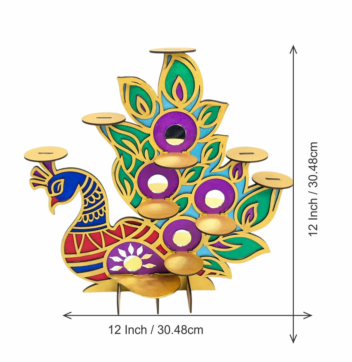 Hand-Painted Wooden Peacock Tealight Stands – Pair with Candles & Holders