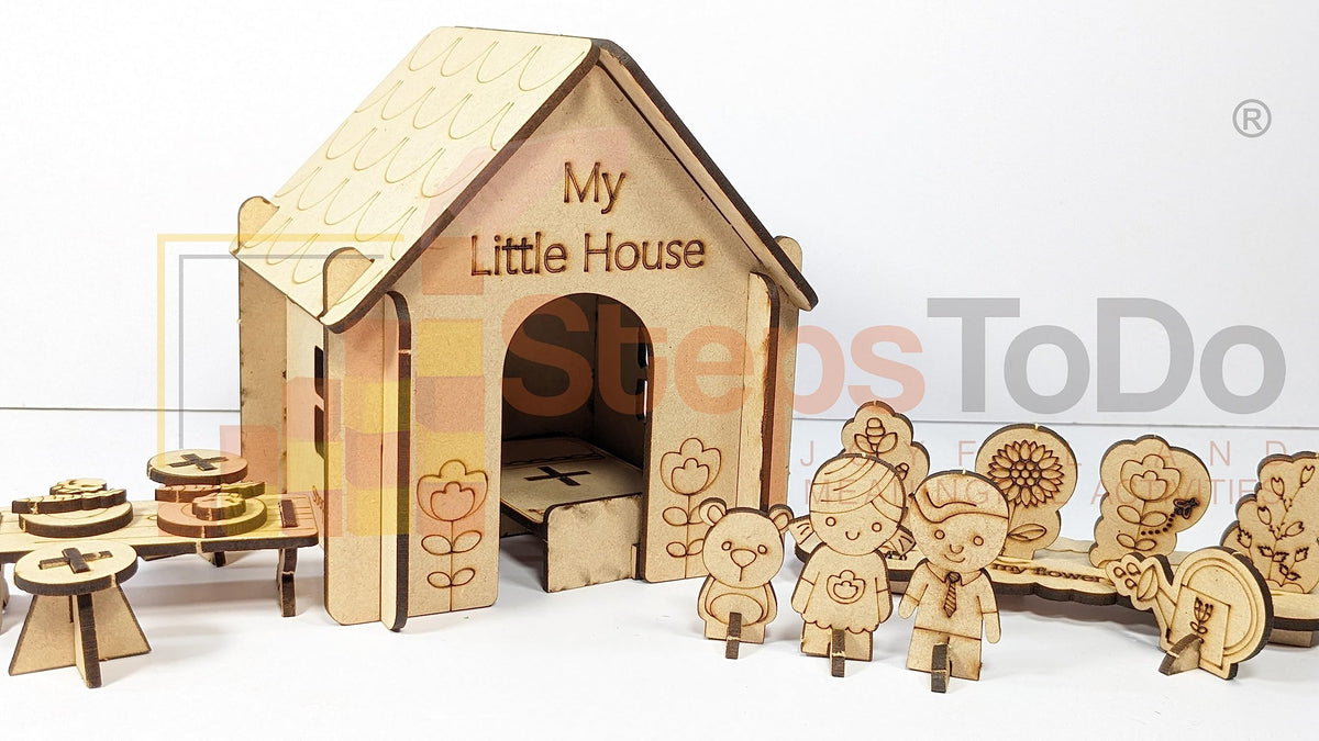 Pop-Out Toy House Kit with Furniture, Garden, 2 Dolls & Teddy