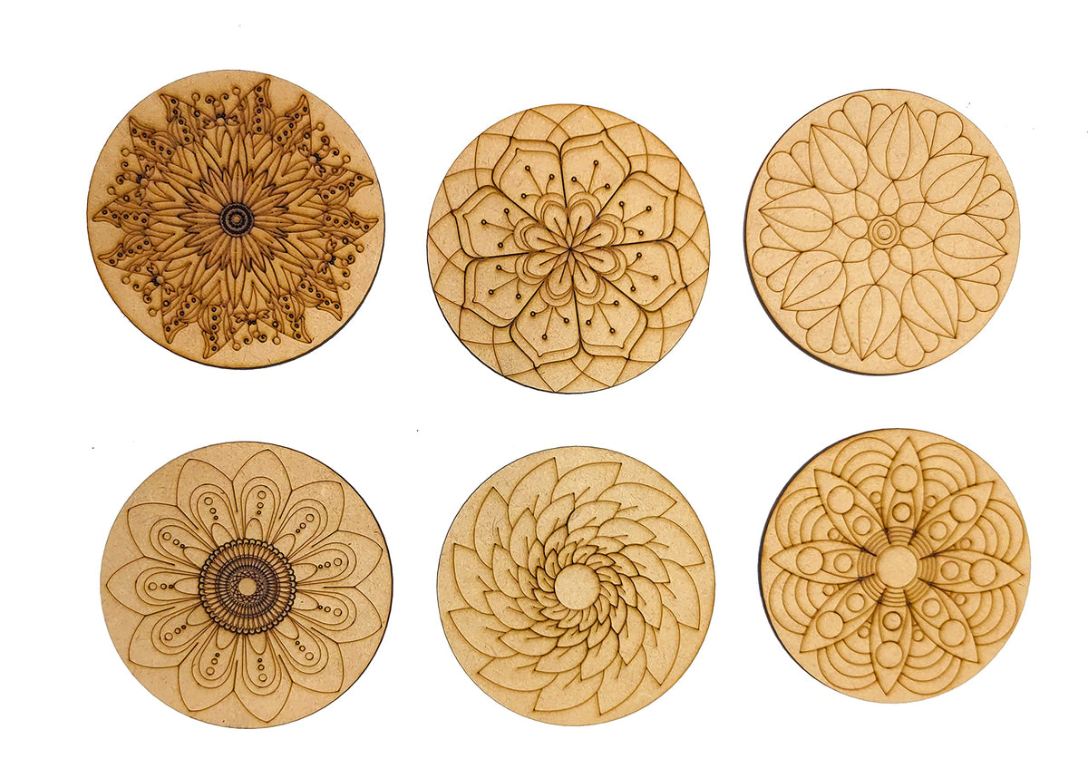 Mandala Coaster Painting Kit A – 6 × 4-Inch Bases, Case, Paints & Stand