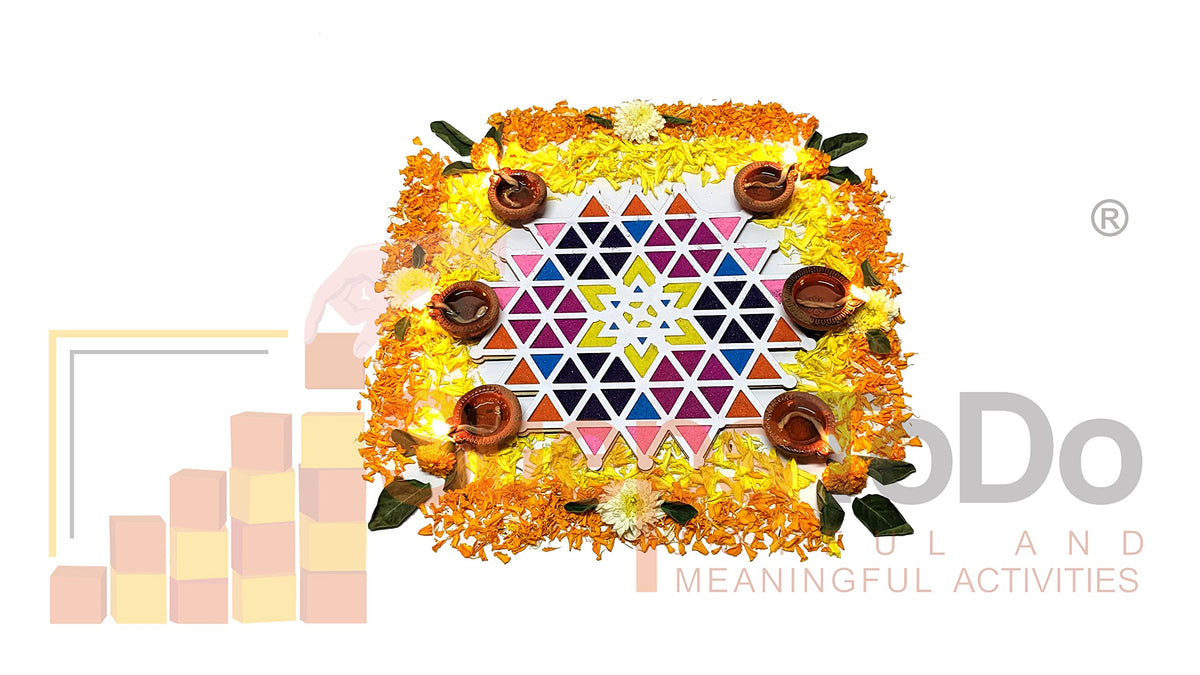 Reusable Kolam/Muggulu Rangoli Template with Wooden Base – 11.5 Inch