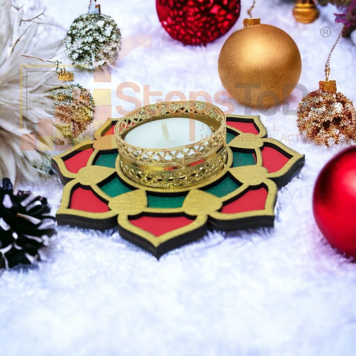 Hand-Painted Wooden Tealight Holder (Diya Stand) – Type 3