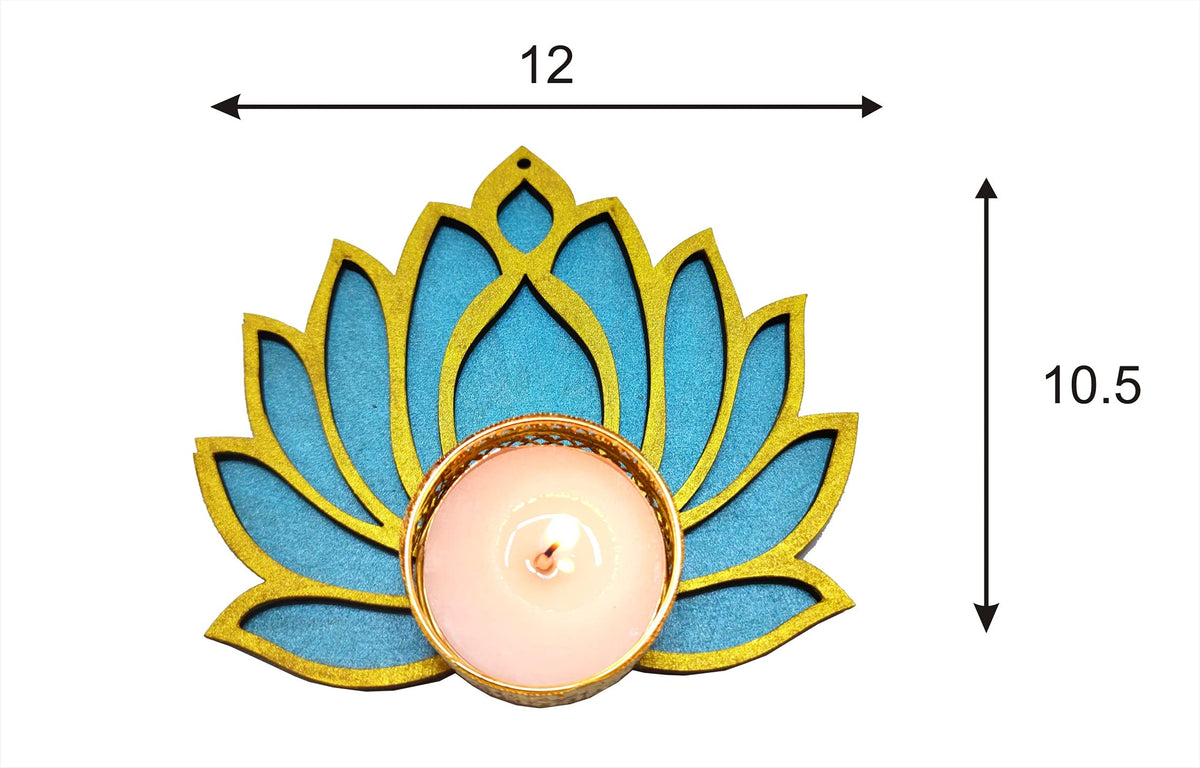 Wooden Lotus Cutouts – Set of 6, Golden & Ocean Blue