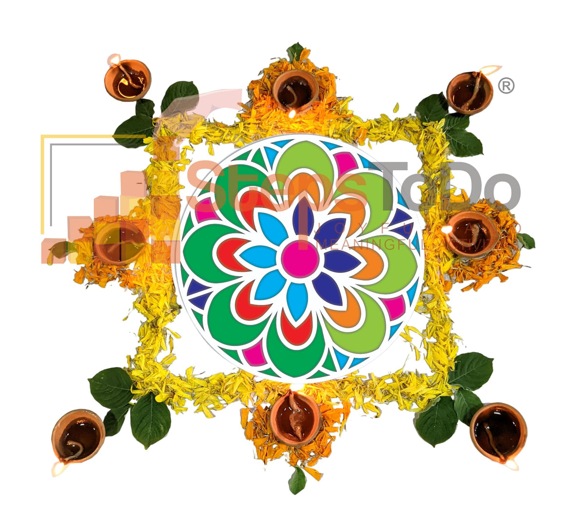 Large Reusable Floating Rangoli Mat – Design 28