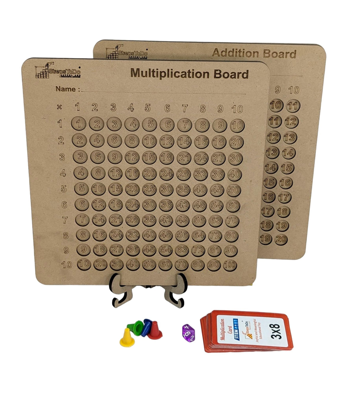 Wooden multiplication and addition board game