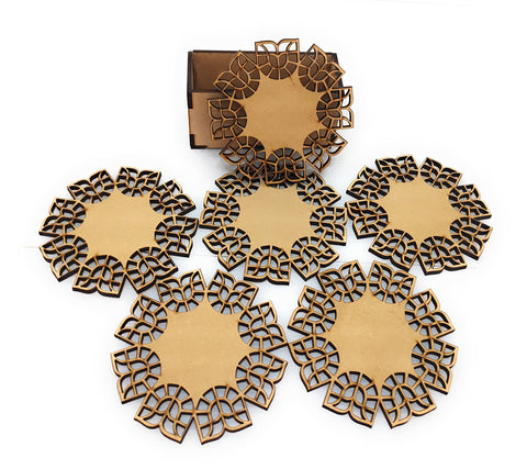 StepsToDo Wooden Tea Coasters. with Table Top Protection Layer. Set of 6 Drink Coasters.