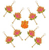 StepsToDo _ Pink & Green Wooden Lotus Handcrafted Hanging / Latakans | Hand Painted Lotus Decorative Hanging Wall Decoration | Diwali, Dashera, Pooja, Festival Gift, Wedding Decorations. (T330)